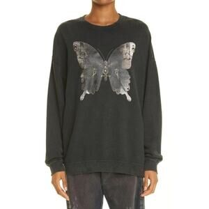 R13 Bondage Butterfly Oversized Crewneck Sweatshirt in Acid Black - Unisex